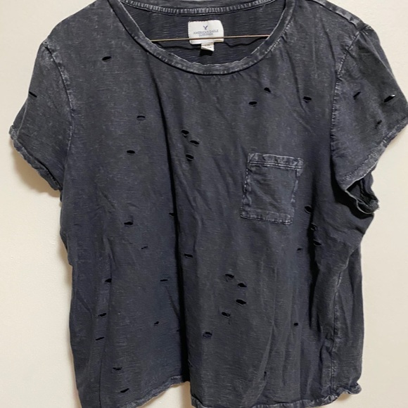 Black American Eagle Ripped Crop T-shirt